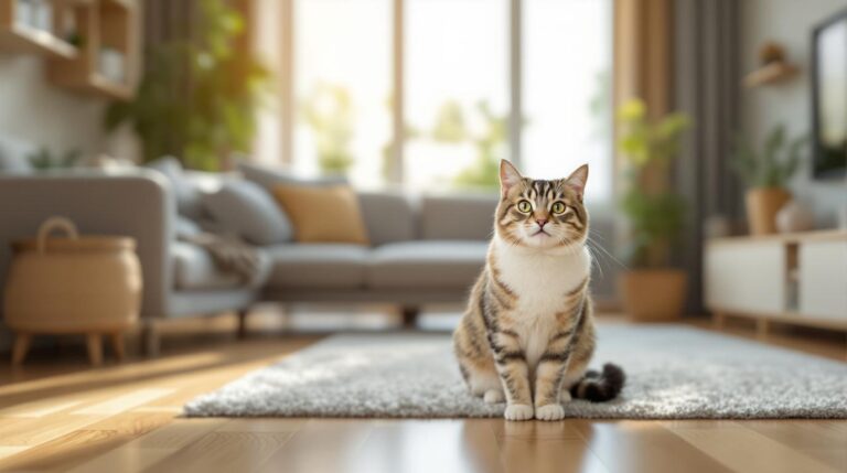 Calm relaxed cat in clean home environment - successful solutions for stopping cat spraying behavior