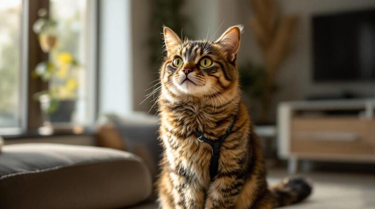 Alert cat surveying their territory in living room - understanding feline territorial behavior and spraying